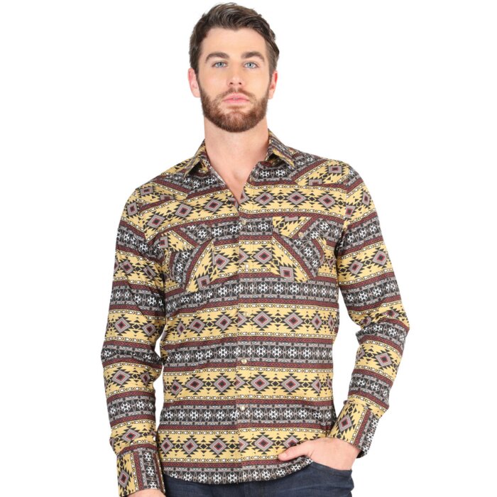 Men's Yellow Tribal Geometric Western Shirt – El General 44394