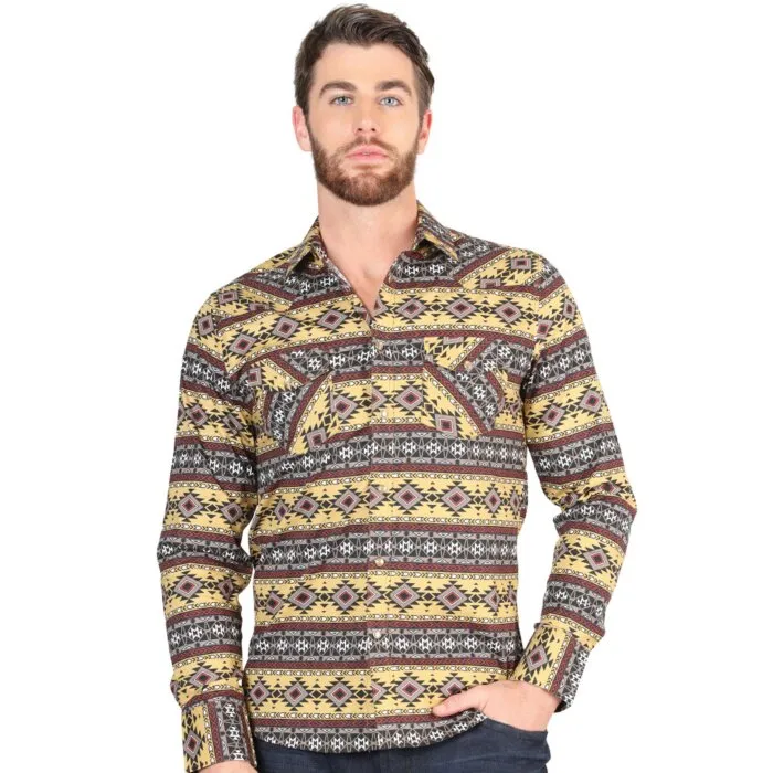 Men's Yellow Tribal Geometric Western Shirt – El General 44394