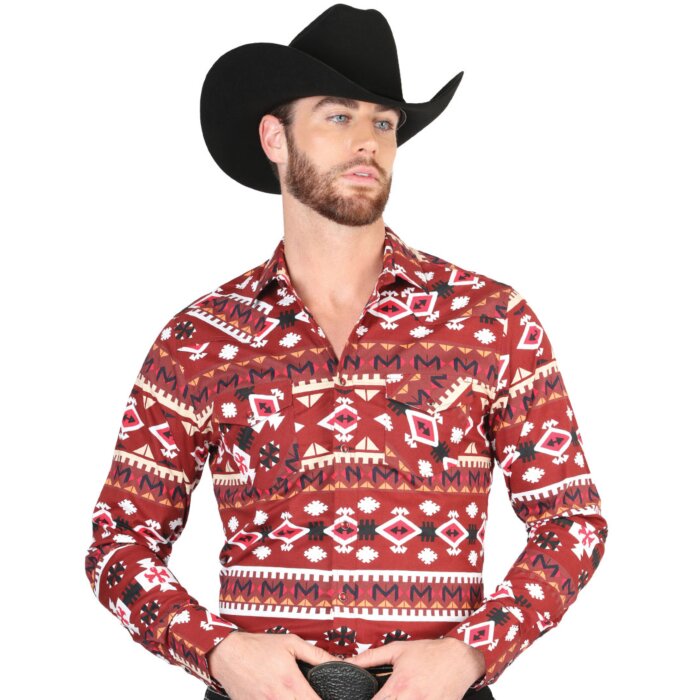 Men's Red Tribal Geometric Western Shirt – El General 44418