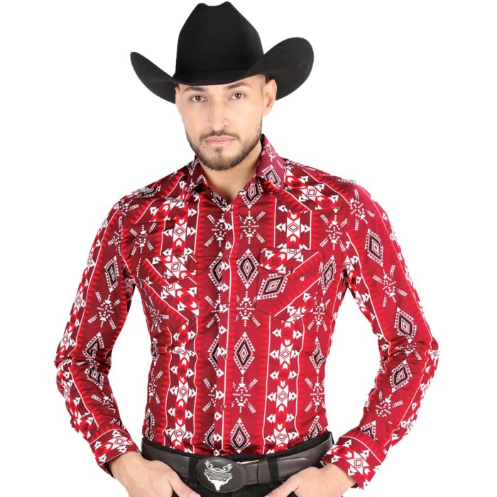 Camisa Vaquera Roja con Estampado Geométrico para Hombre – El General 44504