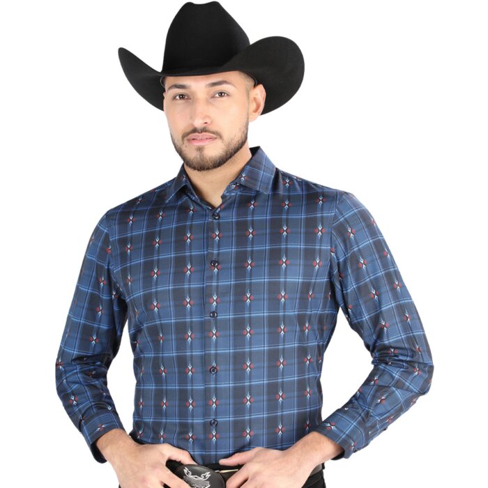 Camisa Vaquera para Hombre Negra con Azul a Cuadros, Manga Larga – El General 44704