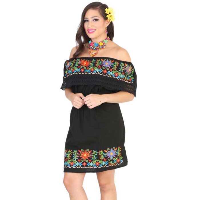 Vestido Bordado Juvenil Mini 602218 Color Negro