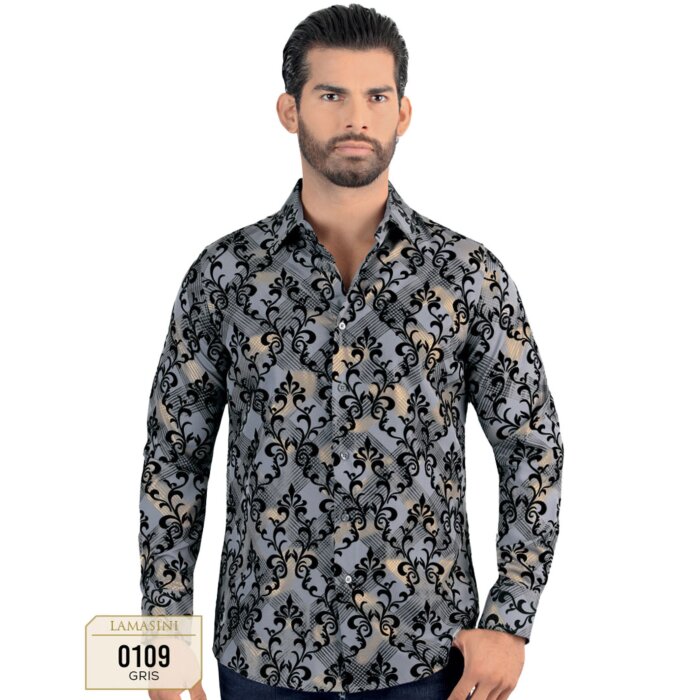 Camisa Lamasini Gris Corte Moderno 0109