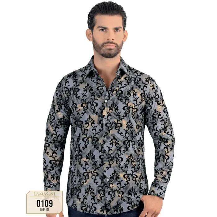Camisa Lamasini Gris Corte Moderno 0109