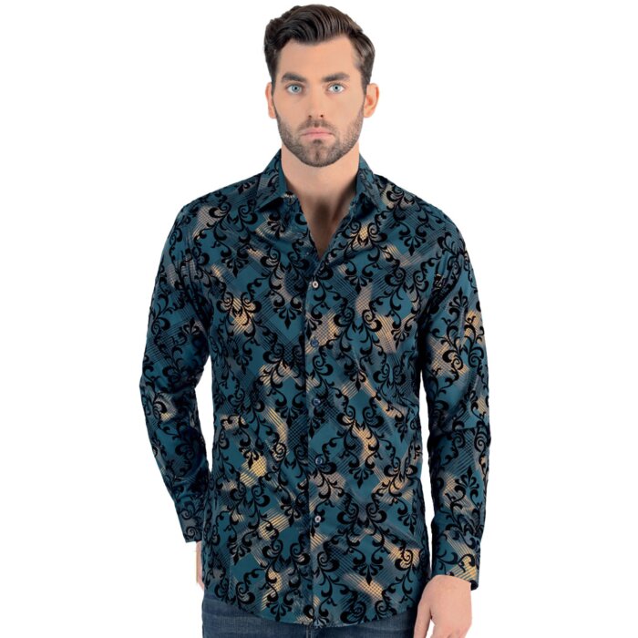 Camisa Lamasini Color Teal Corte Moderno 0109