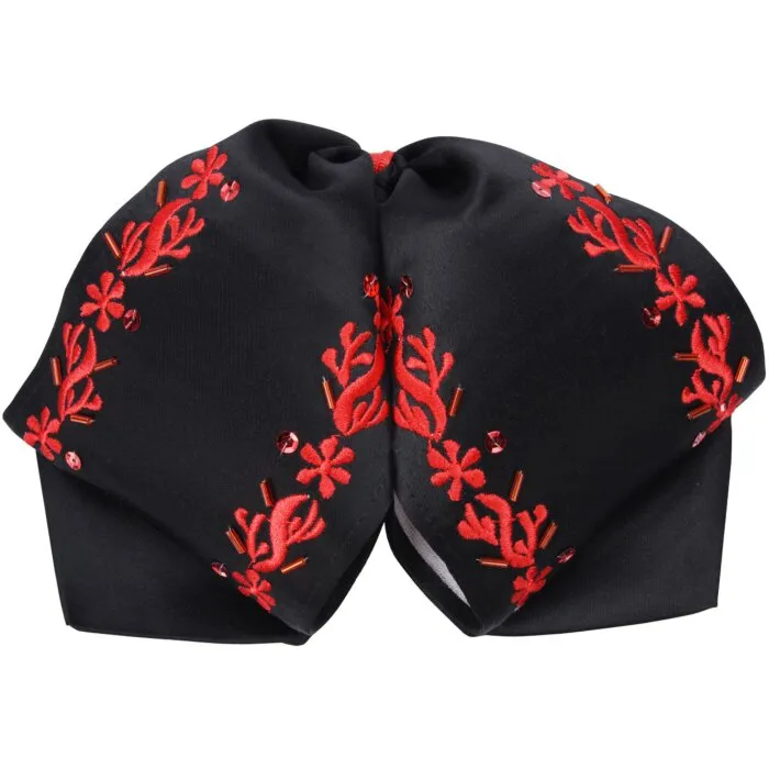 Moño Charro Negro Fino Con Bordado Rojo WD 11-952