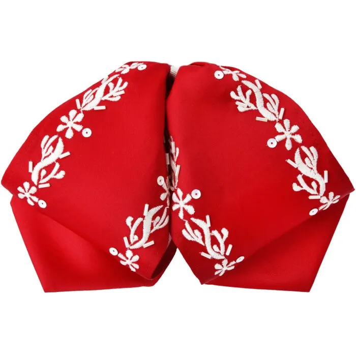 Moño Charro Rojo Fino Con Bordado Blanco WD 11-979