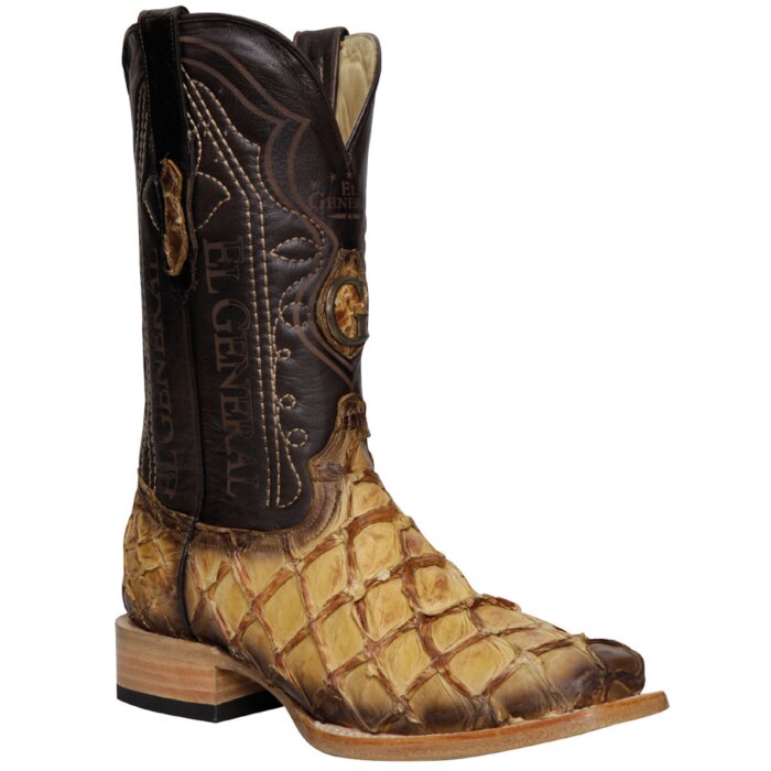 Botas El General 45086 de Monster Fish – Orix, Punta Cuadrada con Piel de Pirarucu Exótica