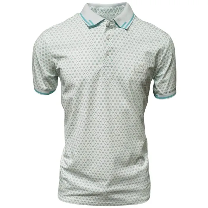 Camisa polo blanca para caballero con un elegante patrón geométrico, confeccionada en una mezcla transpirable de algodón y poliéster por Montero.