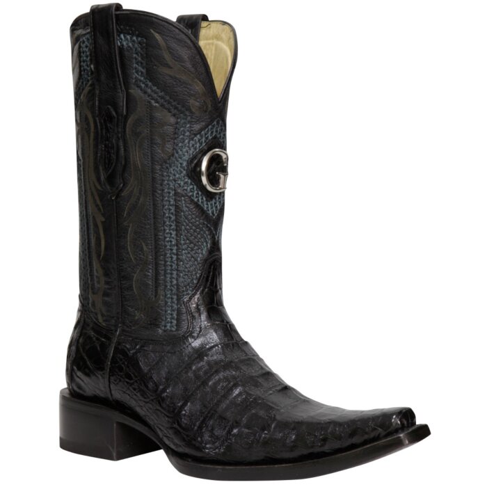 Botas vaqueras El General 45078 de piel de Caimán Belly en negro con horma Versace.