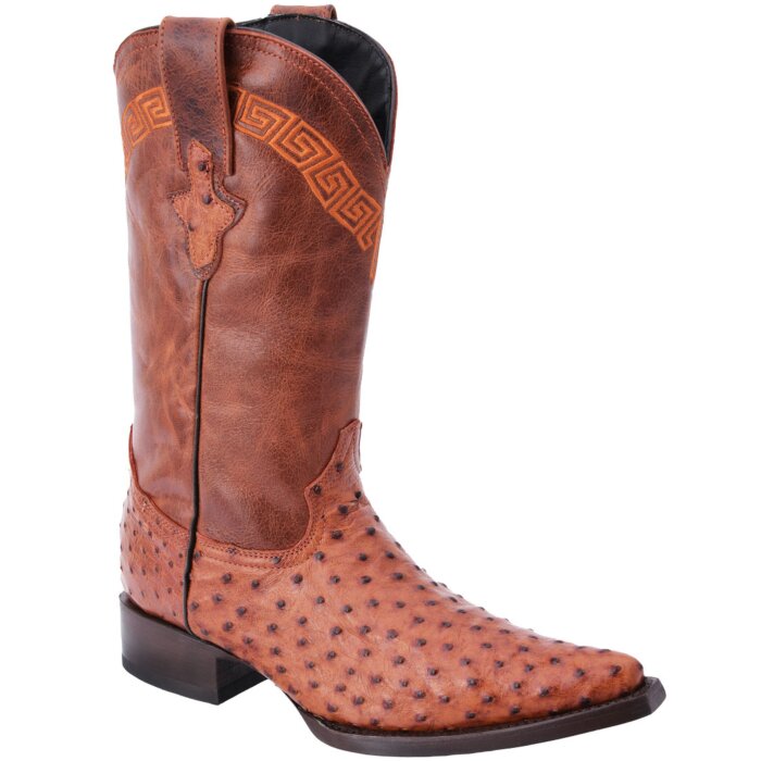 Botas Vaqueras Exóticas De Avestruz Terminado Rustico Color Shedrón Horma 3X