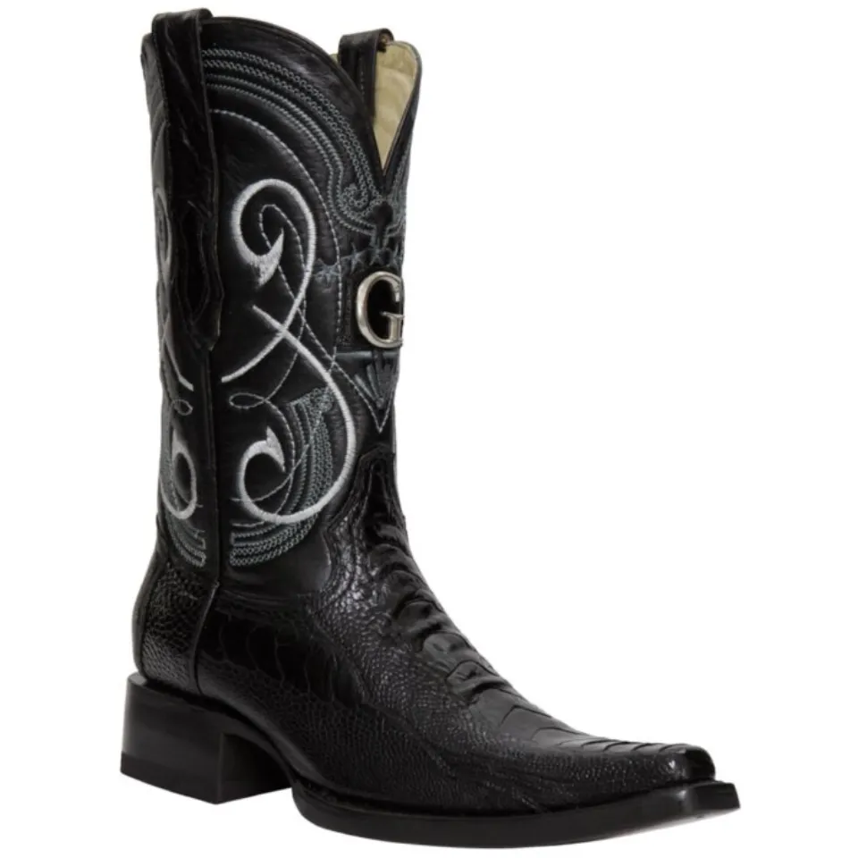 Botas vaqueras El General 45067 de pata de avestruz en color negro con horma Versace.