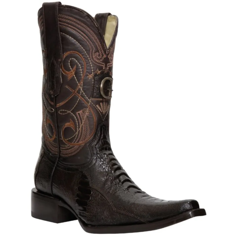 Botas vaqueras El General 45068 de pata de avestruz en color café con horma Versace.
