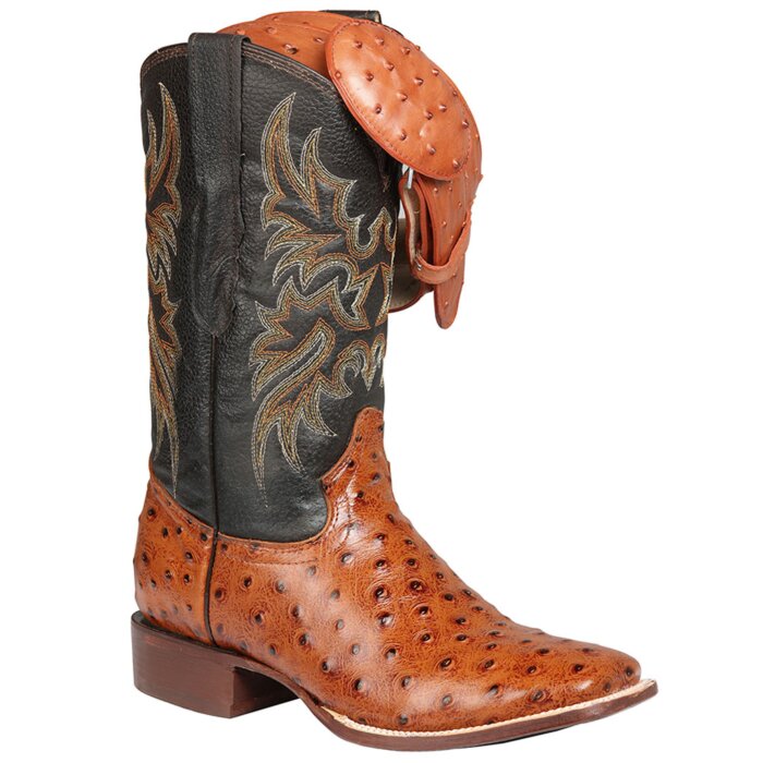 Botas Vaqueras para Hombre Print Avestruz Cognac con Punta Bulldog