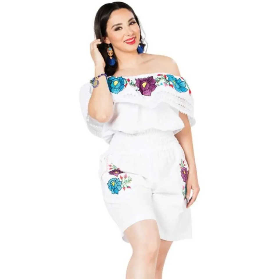 Palazzo Short Artesanal Bordado Color Blanco 603191 Zoom