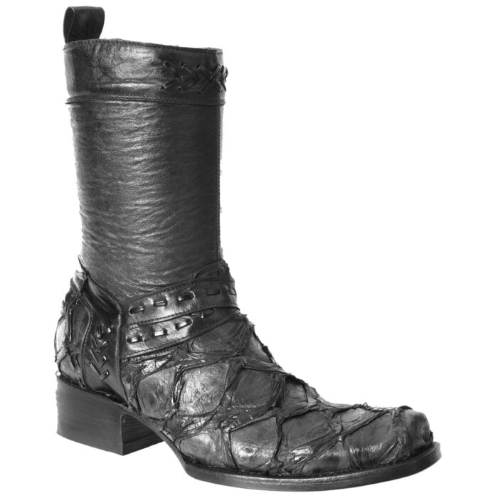Bota Piel De Pirarucu Original Negra Con Zipper WD 11-012