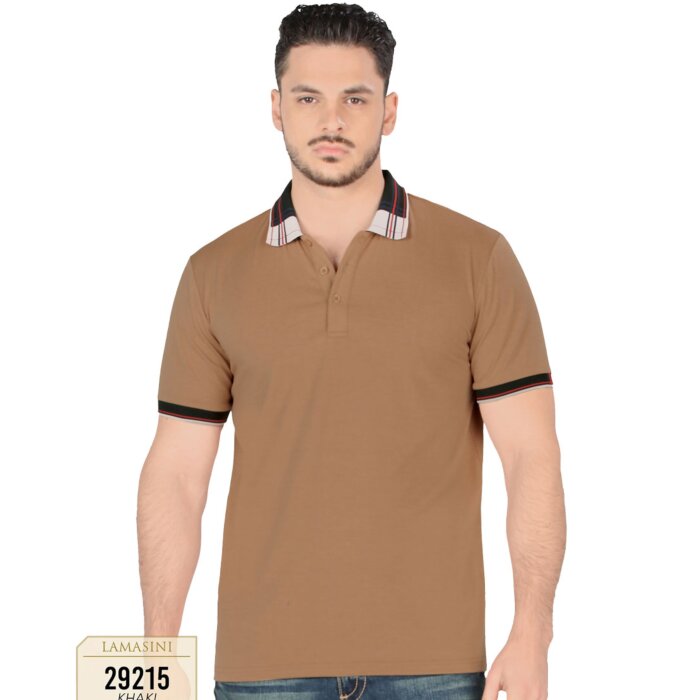 Playera Lisa Color Khaki Con Diseño En Cuello Lamasini 29215