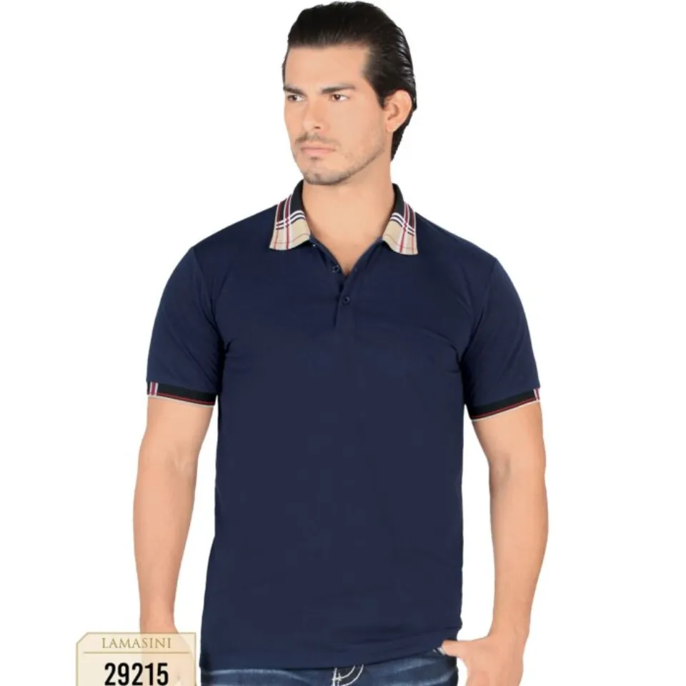 Playera Lisa Color Navy Con Diseño En Cuello Lamasini 29215