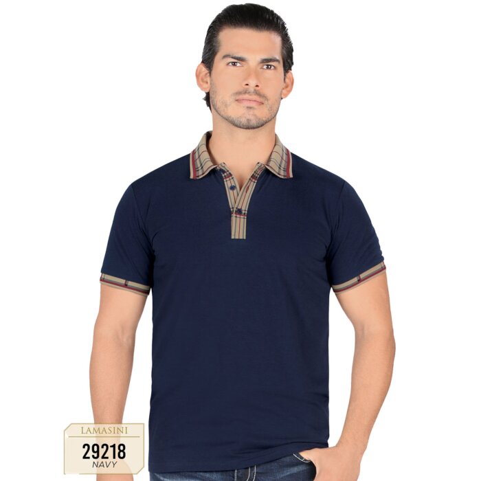 Playera Color Navy Con Diseño En Cuello y Tapeta Lamasini 29218