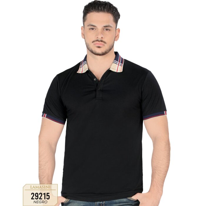 Playera Lisa Negra Diseño En Cuello Lamasini 29215