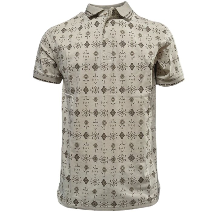 Lamasini 28221 men’s beige polo with a delicate geometric print and ribbed collar.