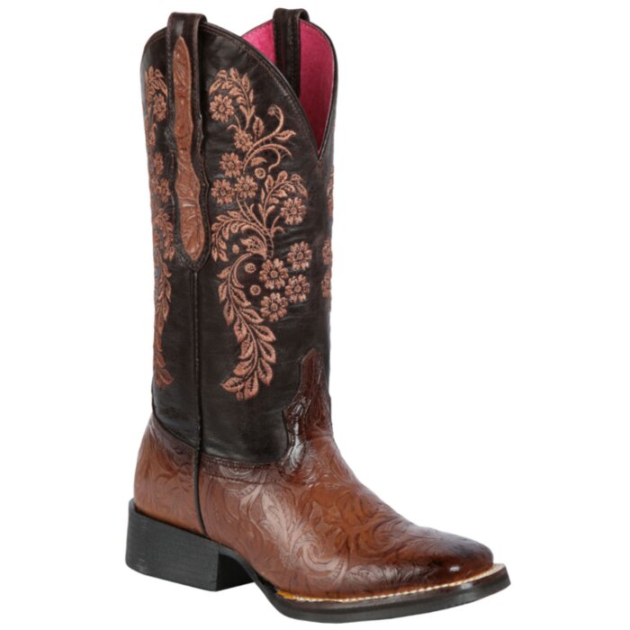 Bota Rodeo Piel Grabada Color Cognac Para Mujer El General 44633