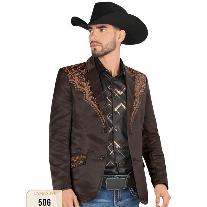 Saco Café Bordado Moda Lamasini 506 Para Hombre