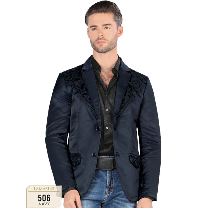 Saco Color Navy Bordado Moda Lamasini 506 Para Hombre