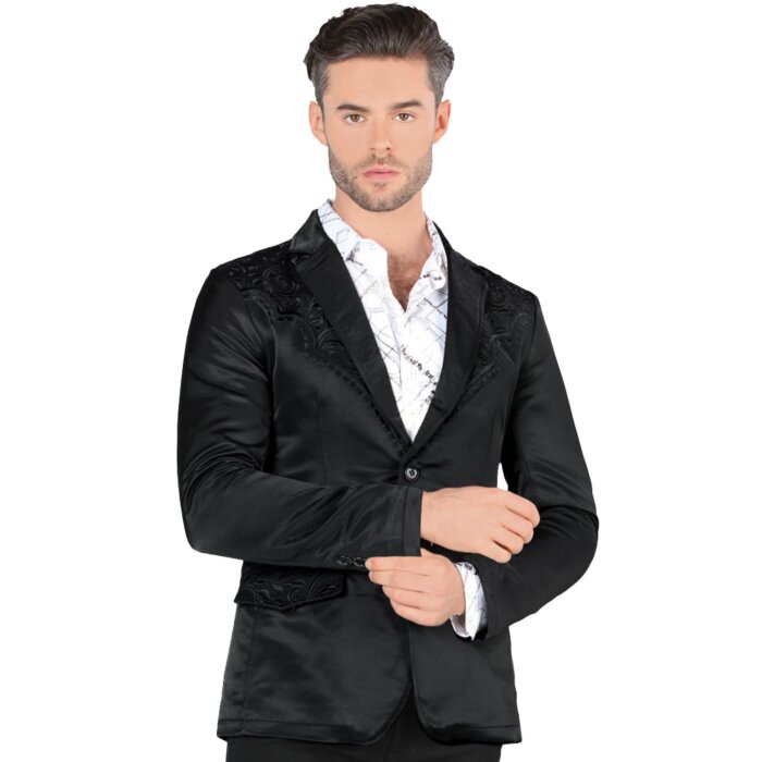 Saco Negro Bordado Moda Lamasini 506 Para Hombre