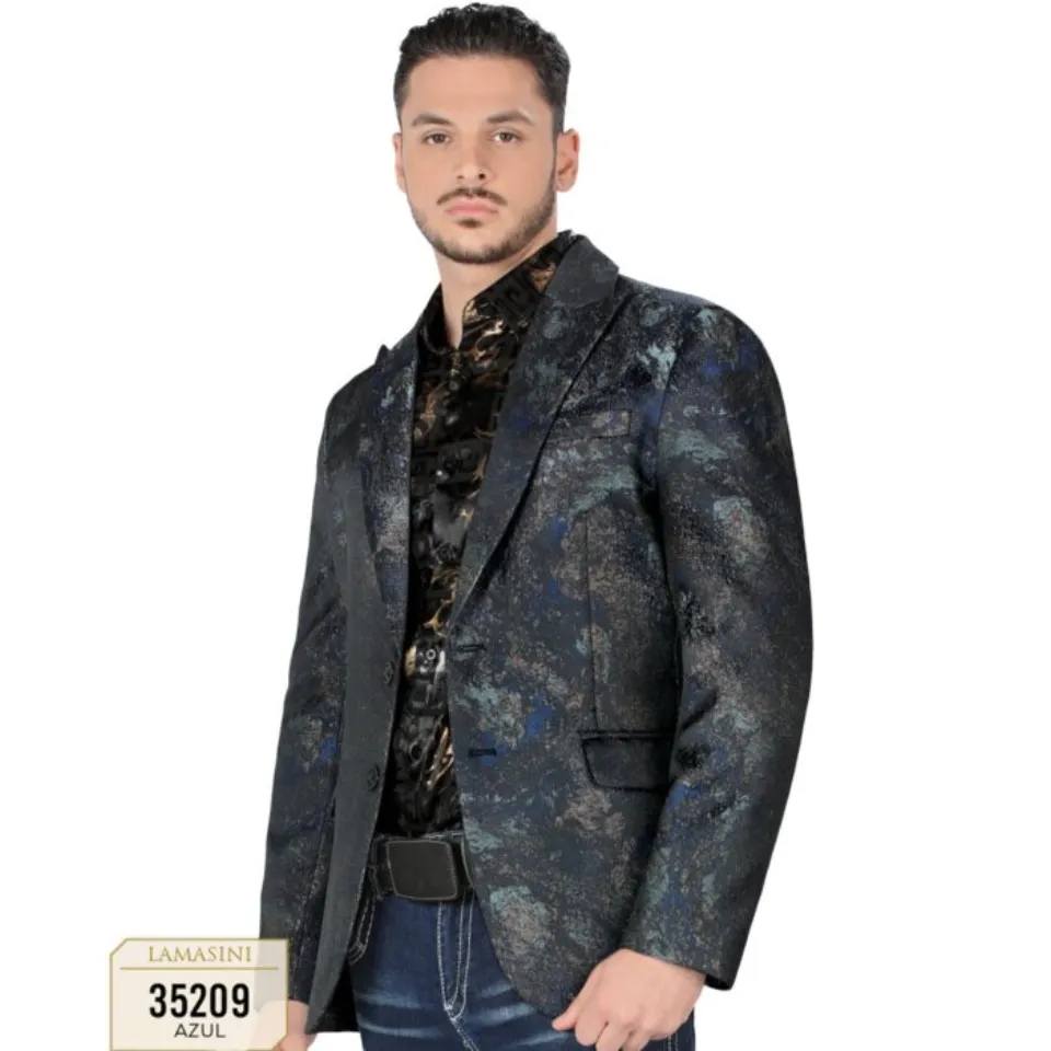 Saco Moda Lamasini Color Azul Brilloso 35209 Para Hombre