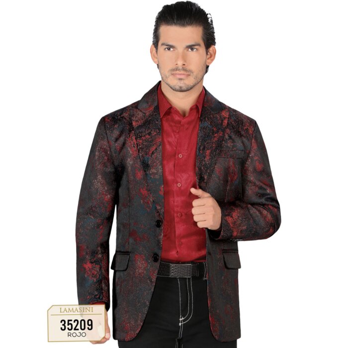 Saco Moda Lamasini Color Rojo Brilloso 35209 Para Hombre