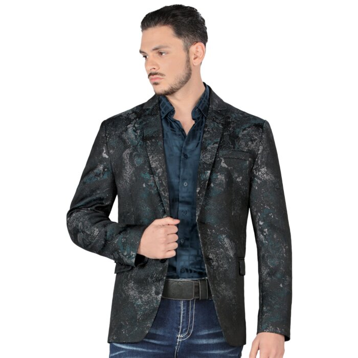 Saco Moda Lamasini Color Teal Brilloso 35209 Para Hombre