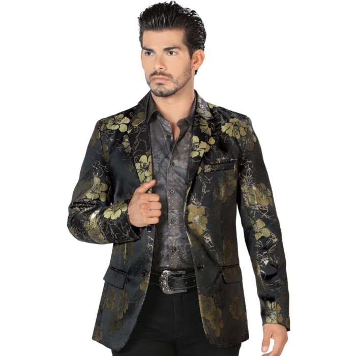 Saco Fino Negro Lamasini Flores Gold 501