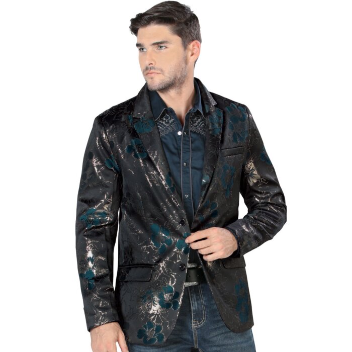 Saco Fino Negro Lamasini Flores Teal 501