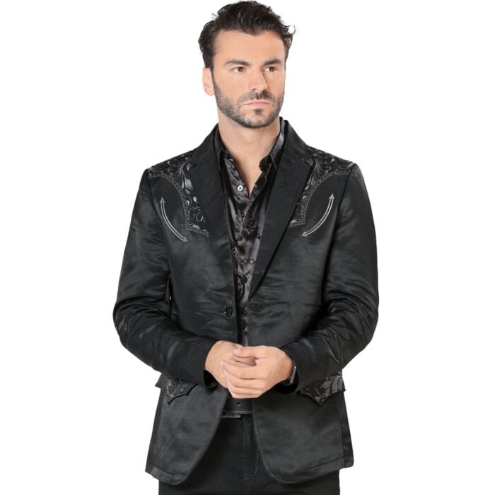 Saco Fino Lamasini 505 Negro Bordado Gris