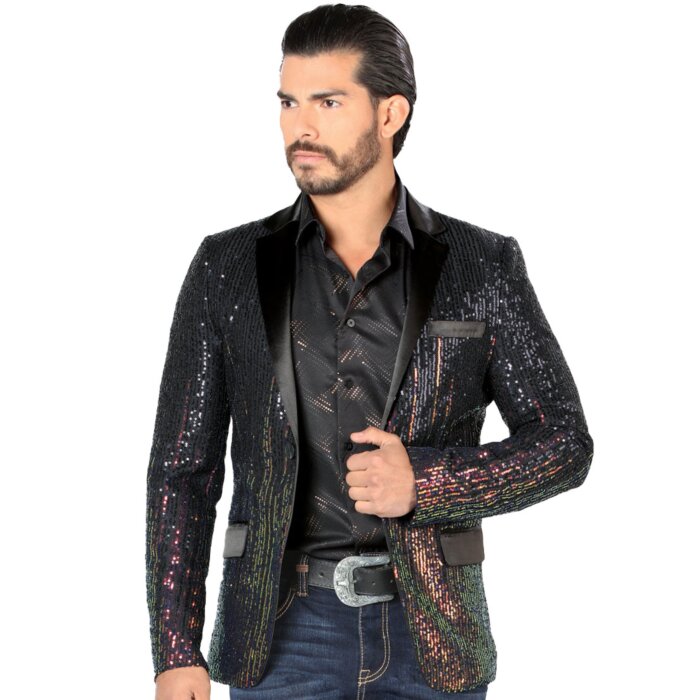 Saco Fino Multicolor Metálico Para Hombre Negro