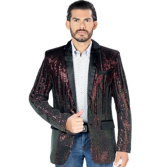 Saco Fino Multicolor Metálico Para Hombre Vino-Negro