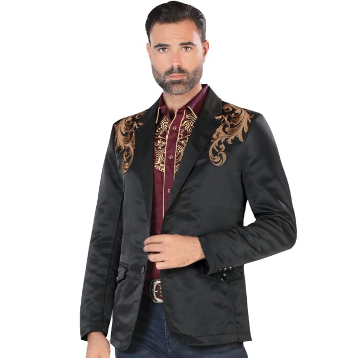 Saco Para Hombre Moda Montero Color Negro Bordado Café 2173