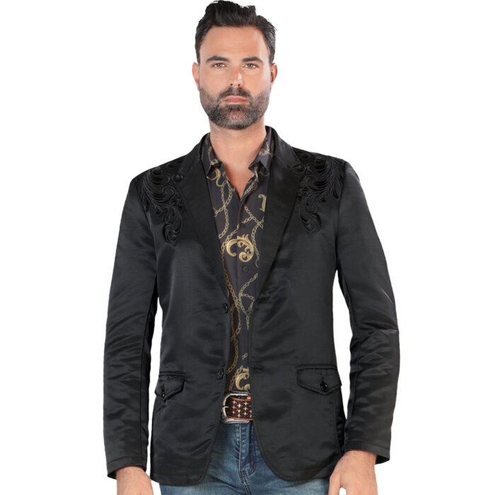 Saco Bordado Para Hombre Moda Montero Negro 2173