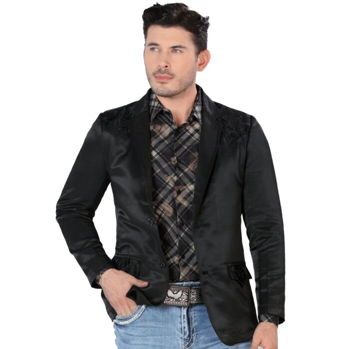 Saco Para Hombre Moda Montero Bordado Negro 2178