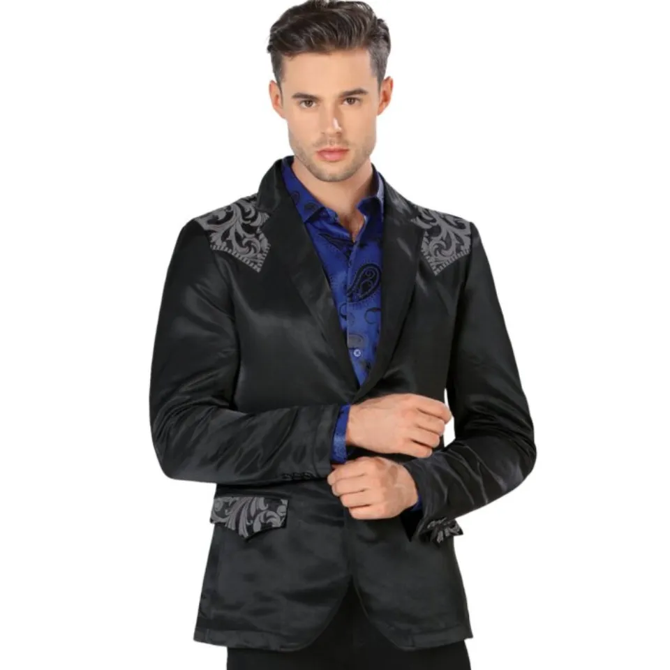 Saco Negro Para Hombre Moda Montero Bordado Gris 2178