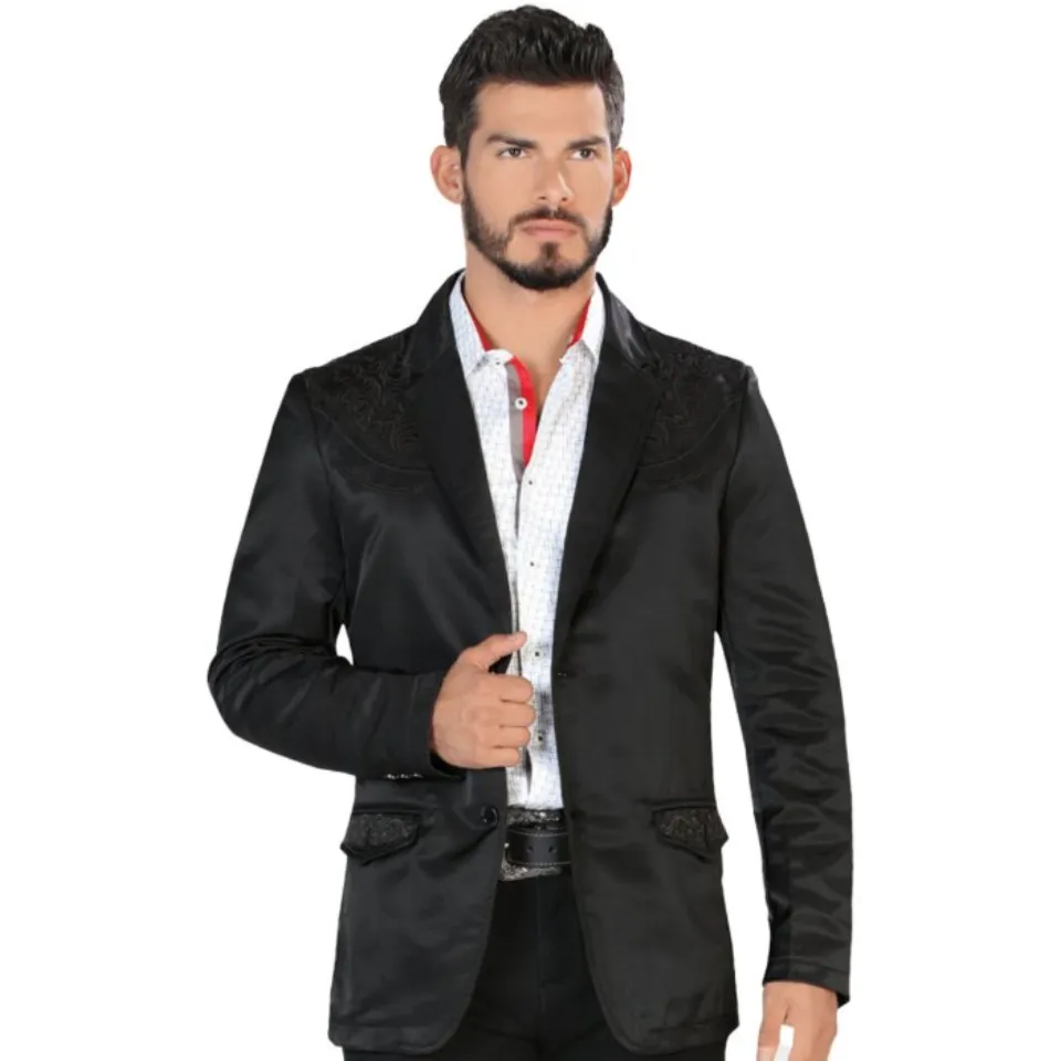 Saco Fino Negro Bordado Negro LAM-494