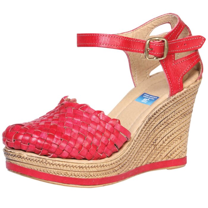 Huarache Artesanal De Piel 601927 Color Rojo