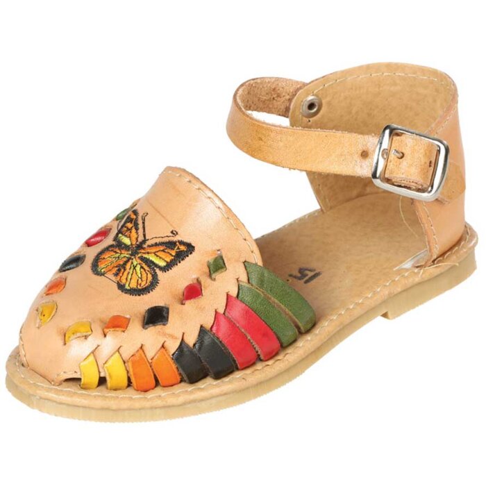 Huarache Artesanal Para Niña Bordado Mariposa 603480 Tan