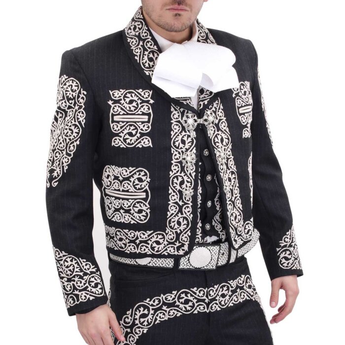 Traje Charro 3 Piezas Negro-Blanco WD 11-1008