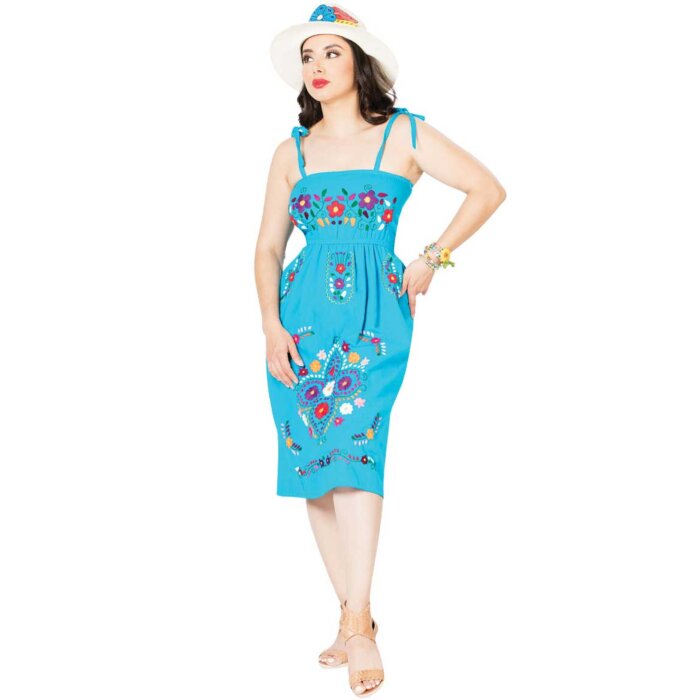 Vestido Bordado Artesanal 603076 Color Azul
