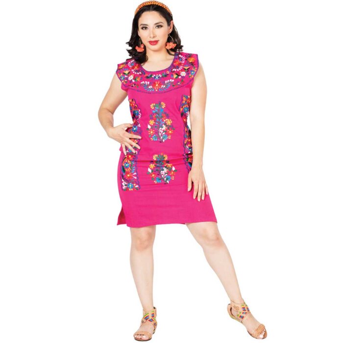 Vestido Bordado Artesanal 603092 Color Fuchsia