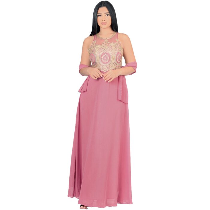Vestido Largo De Fiesta Color Malva Lamasini 5753