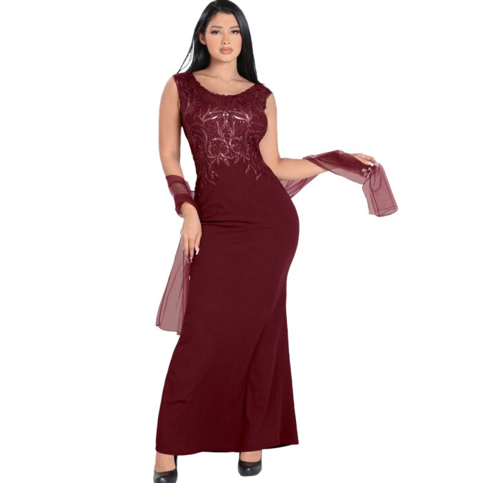 Vestido Largo Elegante Lamasini 5704 Color Vino