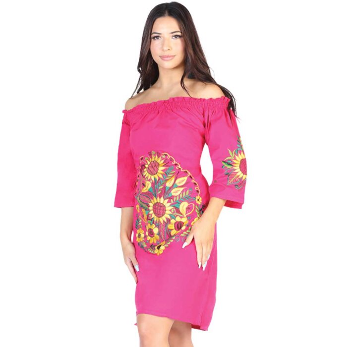 Vestido Bordado Artesanal Girasoles 602480 Fuchsia